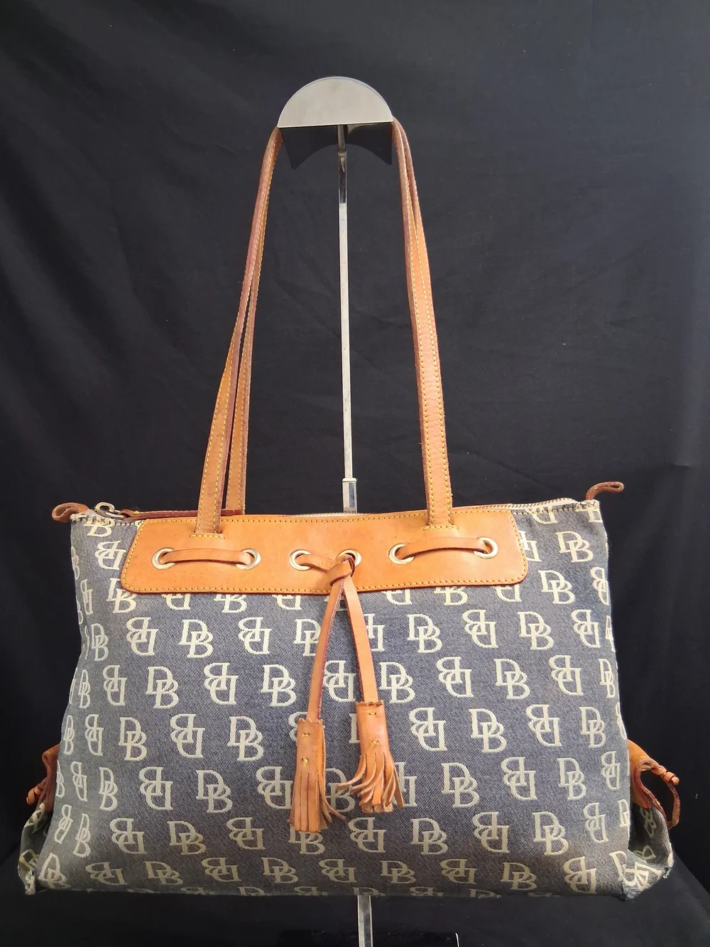 Dooney‎ & Bourke Signature Canvas And Leather Tassel Shoulder Bag.
